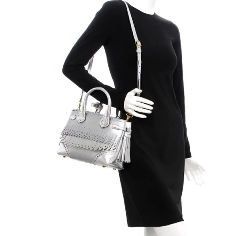 BURBERRY Metallic Calfskin Broguing Small Banner